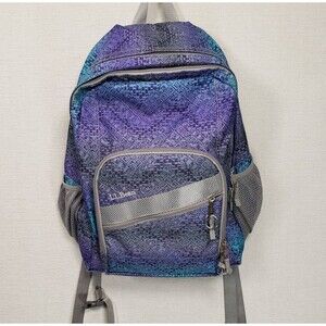 LL Bean Deluxe Book Pack Backpack Purple Blue Geometric Tribal Print School Bag
